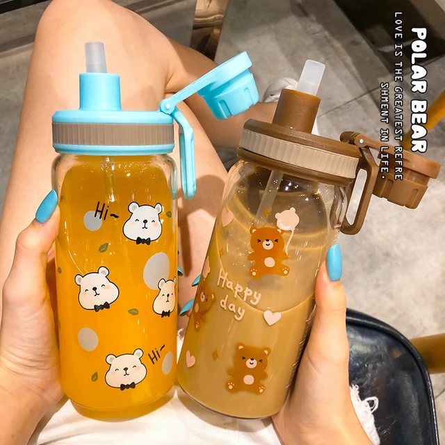 Kawaii Boba Bear Glass Cup With Straw & Lid