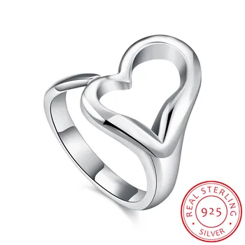

Genuine 925 Sterling Silver Minimalist Ring For Women Wedding Hollow Heart Fashion jewelry Cute Valentine's Day Gift