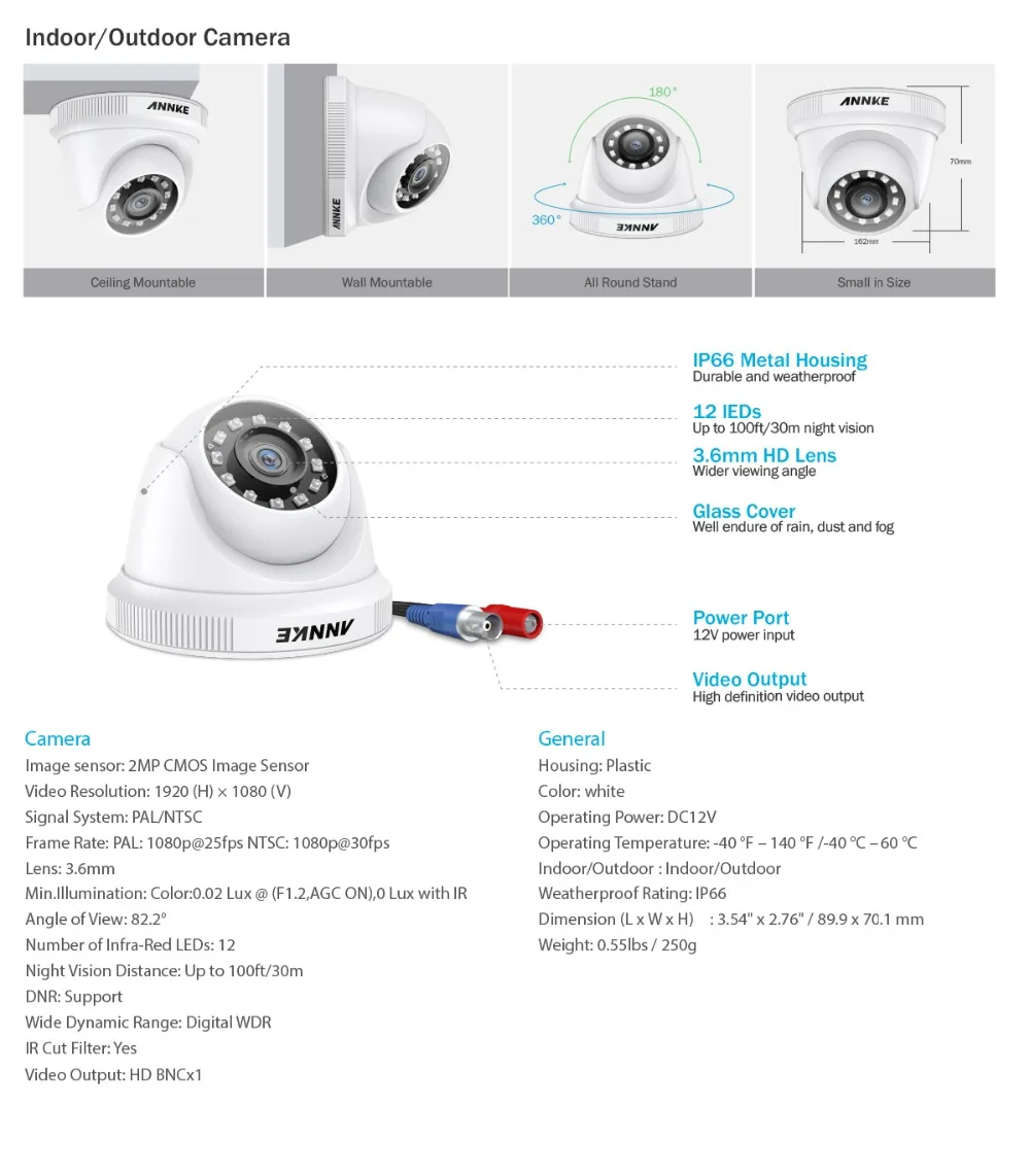 ANNKE 8CH 1080P Lite домашняя видео система безопасности H.264+ 5в1 1080N DVR 4X8X1080 P умная ИК купольная уличная Водонепроницаемая CCTV Камера