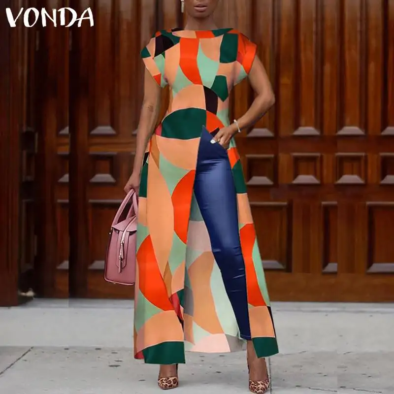 Летние рубашки женские вечерние длинные туники VONDA 2021 повседневные с коротким