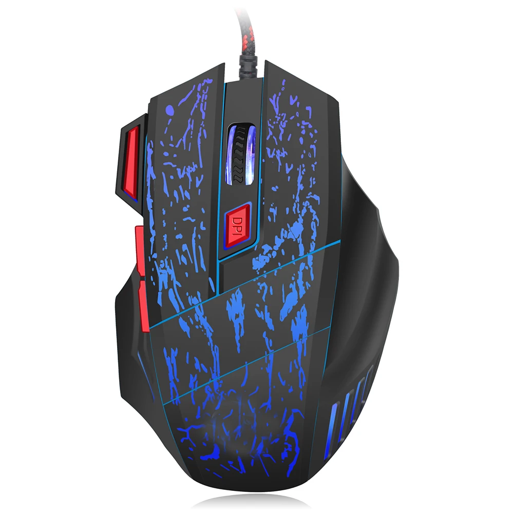 5500DPI USB Wired Mouse LED Optical Crack Glow Gaming Mouse 7 Buttons Gamer Laptop PC Mice