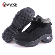 WWKK/ г.; зимние женские ботинки для прогулок; Теплые ботильоны на толстой платформе; Женская водонепроницаемая обувь на высокой танкетке