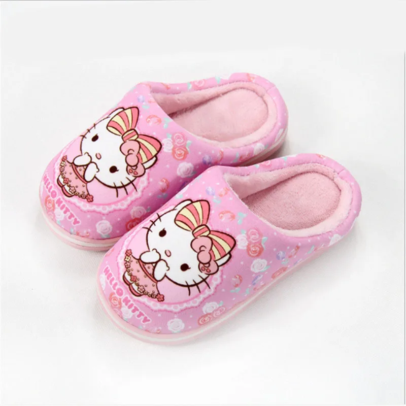 Женские тапочки с рисунком «Hello Kitty»; домашняя обувь на плоской подошве; женские тапочки с изображением животных; шлепанцы; женские толстые тапочки; теплые сандалии
