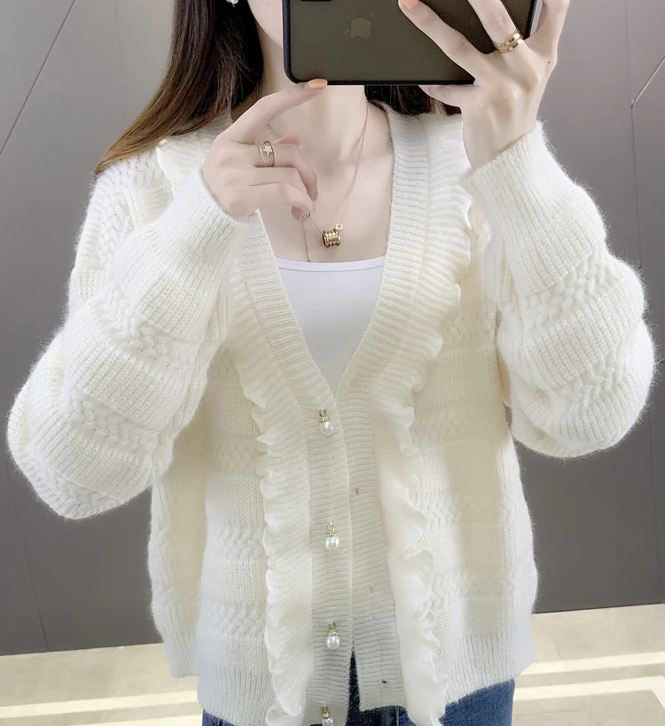 

Solid Color Sweater Coat Womans 2023 Spring Autumn New Fashion Loose Wild Simplicity Long Sleeve Knitted Cardigan Female