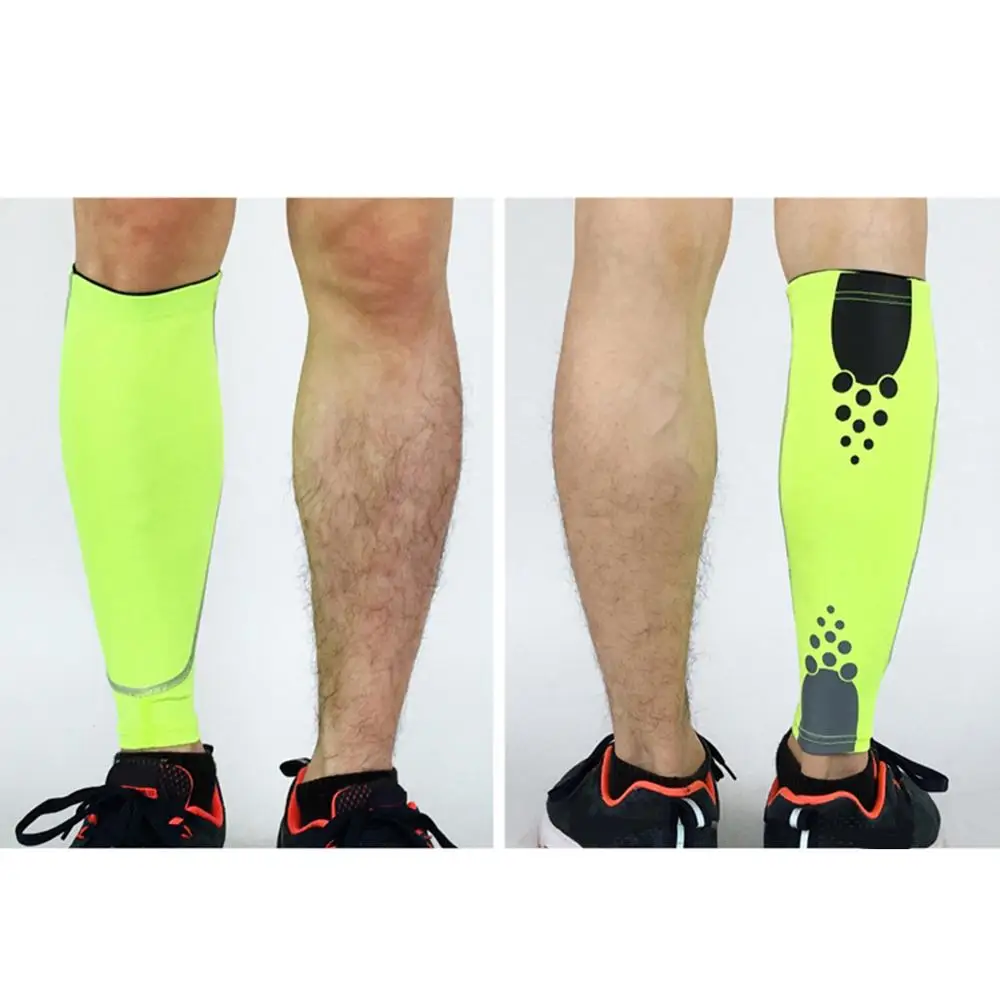Fluorescent Green 1 шт унисекс спортивный Эластичный компрессионный Противоскользящий голень для ног поддерживающий рукав - Цвет: Fluorescent Green