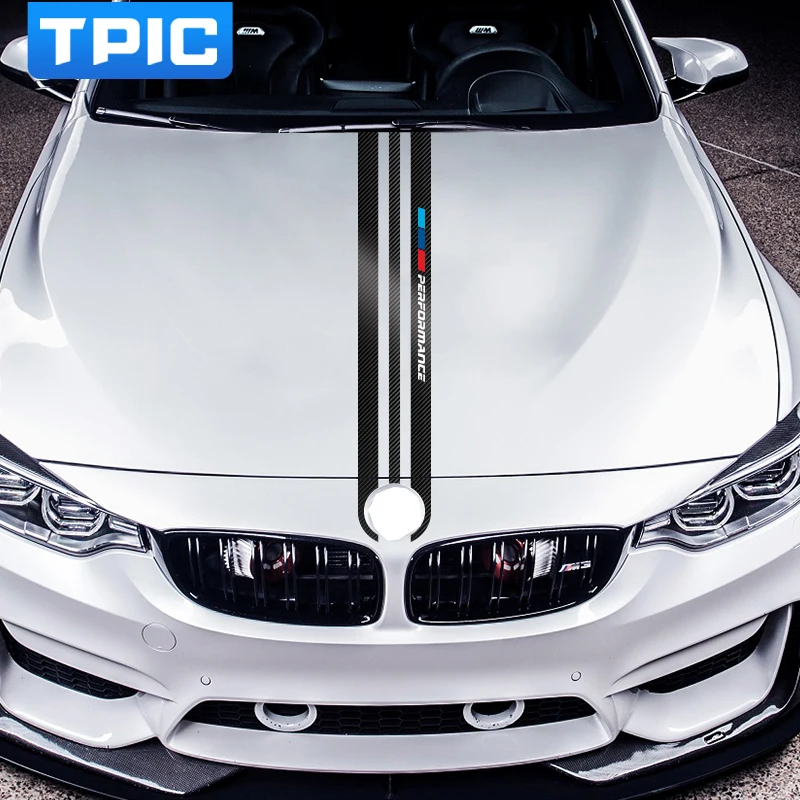 

For BMW e90 e46 e39 e60 f30 f10 f15 e53 X5 x6 TPIC Car Styling Stickers Carbon Fiber Car Hood Sticker Decals M Performance Decor