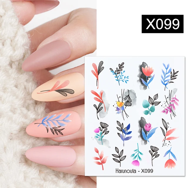 Harunouta Abstract Line Avocado Fruit Leopard Nail Water Sticker Decals Flower Leaves Slider Decoration For Autumn Nail Design X099