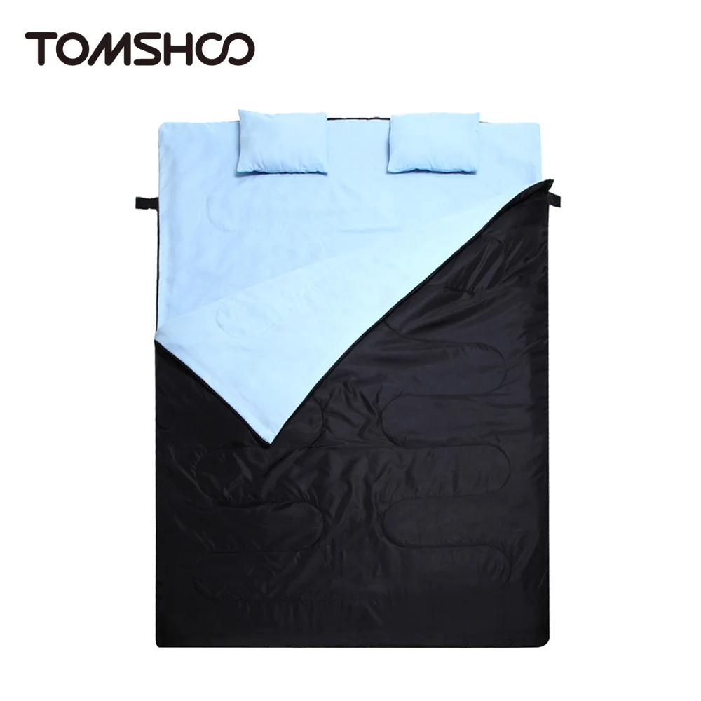 TOMSHOO 8" x 60" двойной Термальность спальный мешок 2 человек Открытый Кемпинг Пеший Туризм спальный мешок с 2 подушки