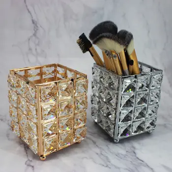 

Metal Makeup Brush Holder Crystal Pen Pencil Container Comb Brushes Organizer Jewelry Storage Box