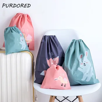 

PURDORED 1 Pc Cartoon Drawstring Bag PEVA Portable Waterproof Underwear Closet Clothing Bags Travel Storage Organizer Bag