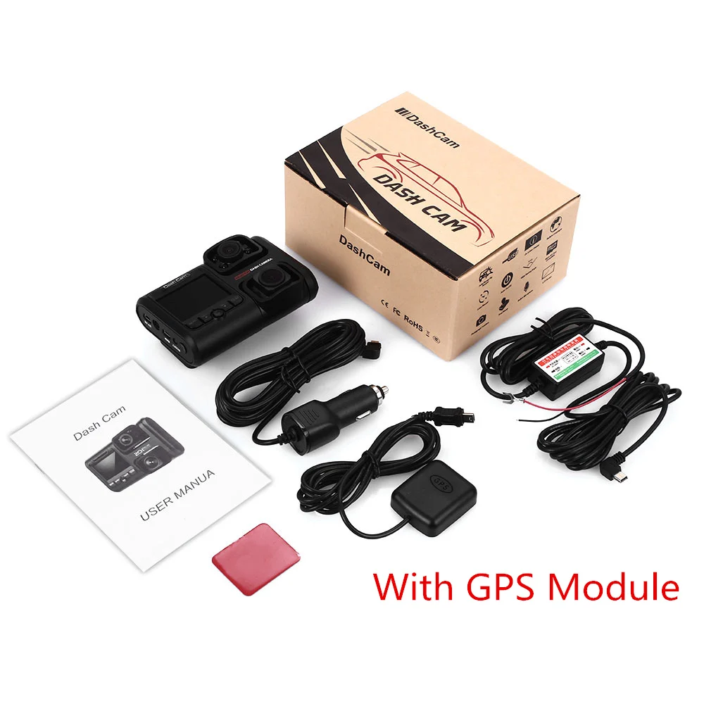 with GPS Moudle Видеорегистратор с двумя объективами, Автомобильный видеорегистратор, скрытый gps регистратор, видеорегистратор ночного видения, 170 градусов, Full HD, 1080 P, wifi камера, видеорегистратор, 1920x1080 - Название цвета: with GPS Moudle