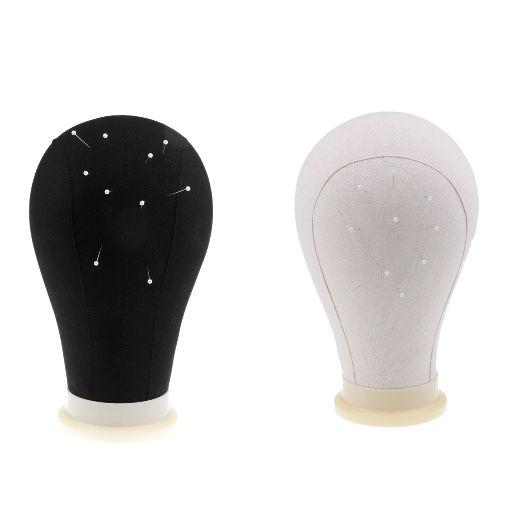 2 Pack Canvas Block Head Manequin Head Wig Making Display With Mount Hole + 20pcs Head Pins 24Inch, Black/White