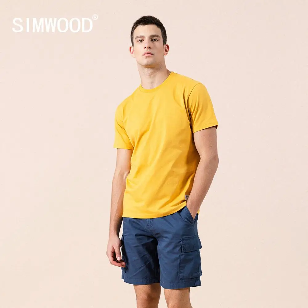 SIMWOOD 2020 летняя новая Однотонная футболка из 100% хлопка компактные топы с круглым