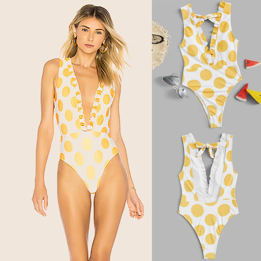 Женское бикини пуш ап с волнистым шнуровкой Цельный купальник пляжная одежда