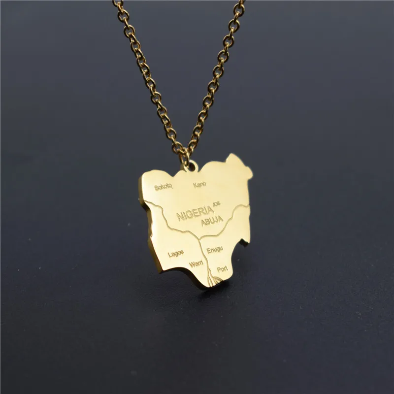 Stainless Steel Nigeria Map Pendant &amp Necklaces Long Chain Africa Nigerians Maps Engagement Jewelery Custom Necklace | Украшения и