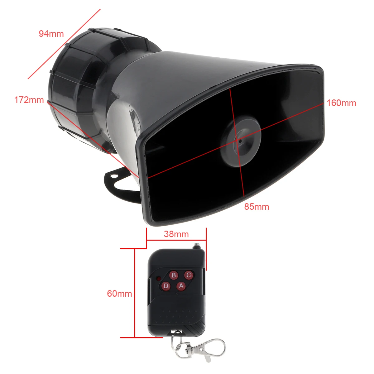 12V 100W 7 Sound Loud Car Warning Alarm Fire Siren Horn Speaker with Black Remote Controller for Cars Vehicle Truck