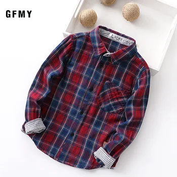 

GFMY 2020 New Spring 100% Soft Cotton Full Sleeve Fashion Plaid Boy Shirt 4-14 year Three color options Children's Tops