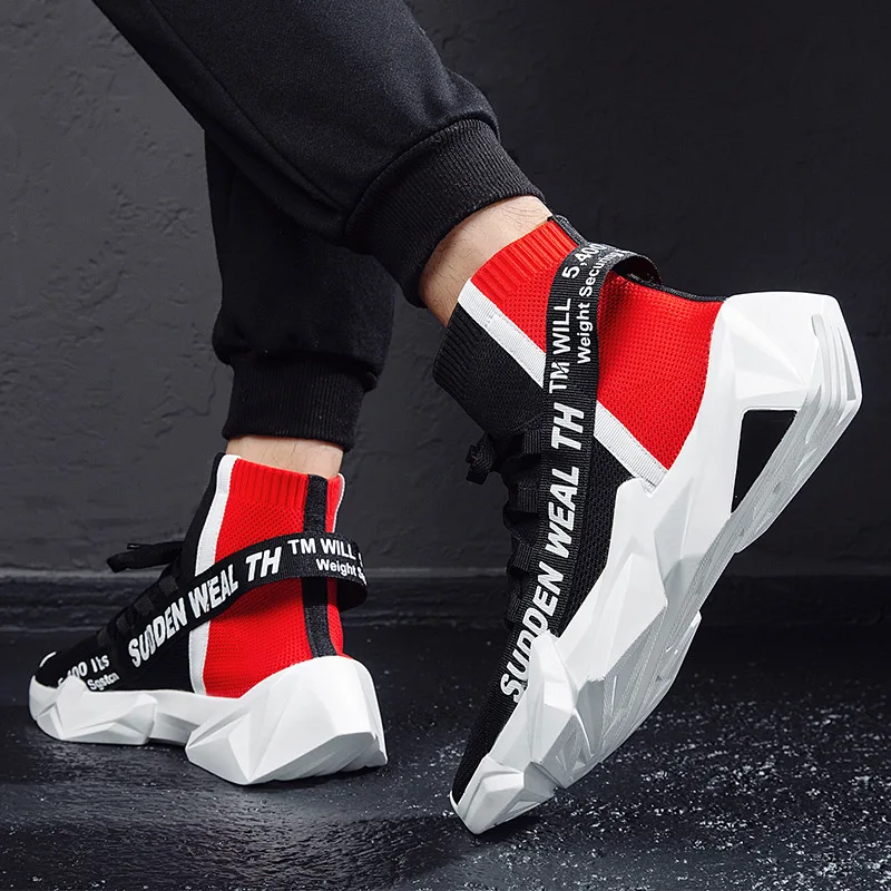 

Shoe Men's Trendy Shoes 2020 New Style Spring Punched Sheet Red Casual Trend Versatile Sports Hight-top Youth Shoes Network Shoe