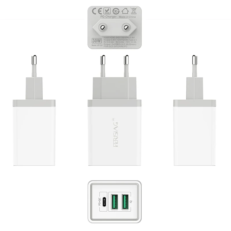 EU/US PD + QC3.0 адаптер USB Type C 30 Вт Быстрое зарядное устройство мобильный телефон