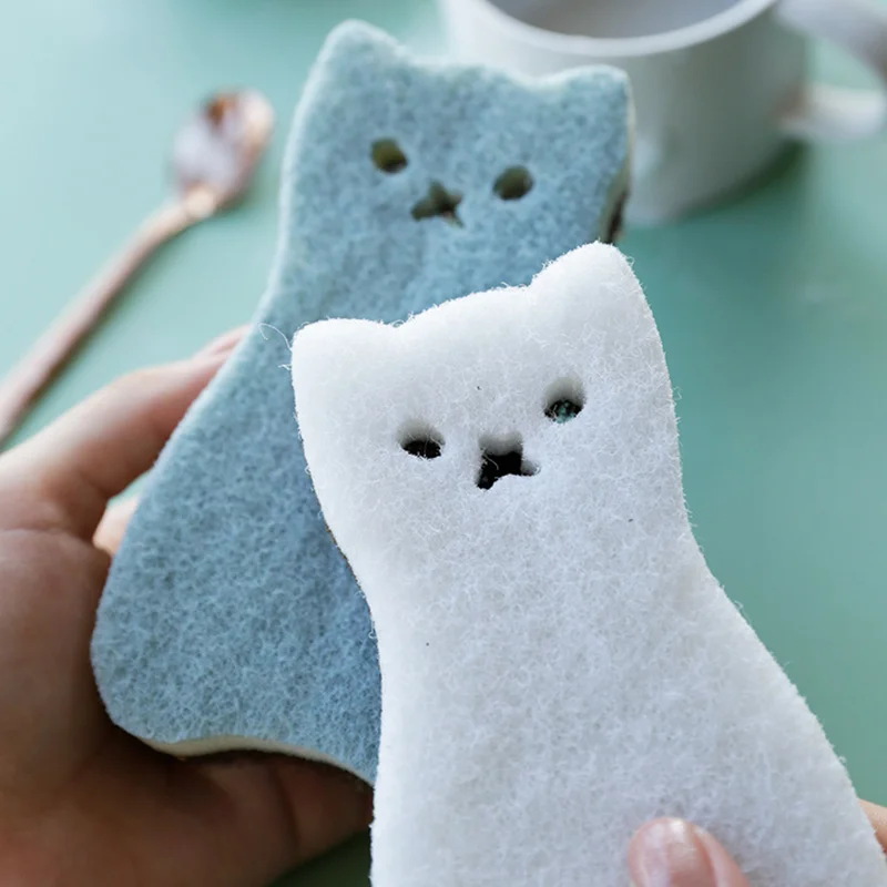 Cute Cat Shape Sponge 3Layer Sponge Strong Water Absorption Kitchen Cleaning kit 