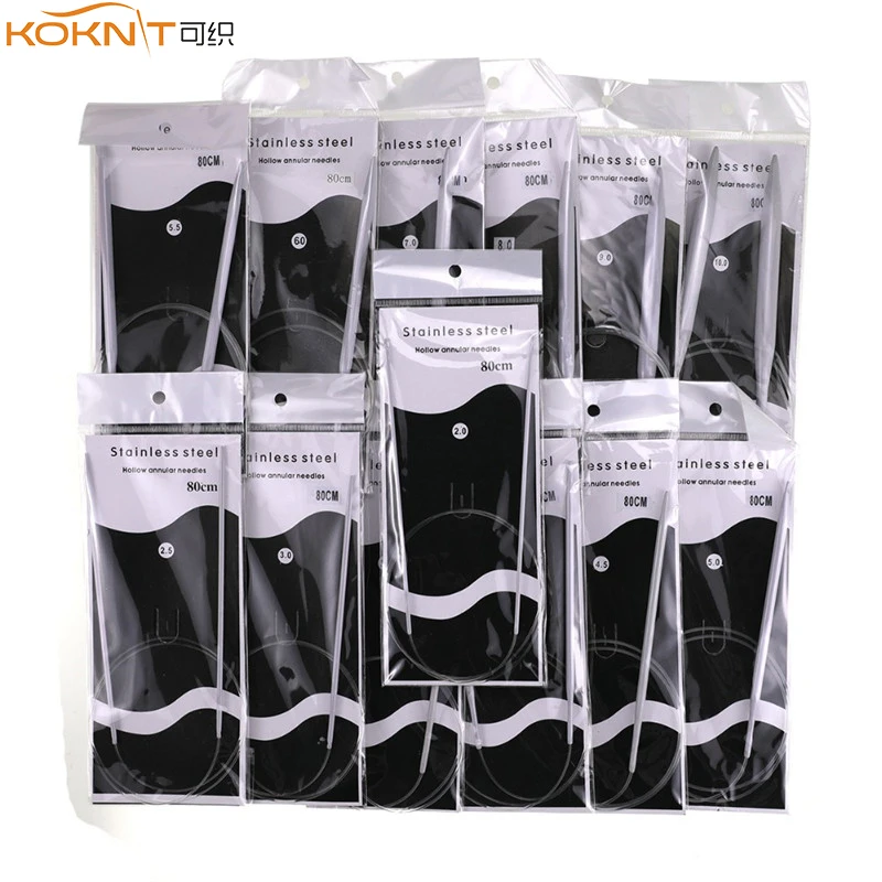 

KOKNIT Stainless Steel Knitting Needles 11pcs 80cm Mix 2.0-8.0mm Circular Double Point Knitting Needles Hooks DIY Weave Tools