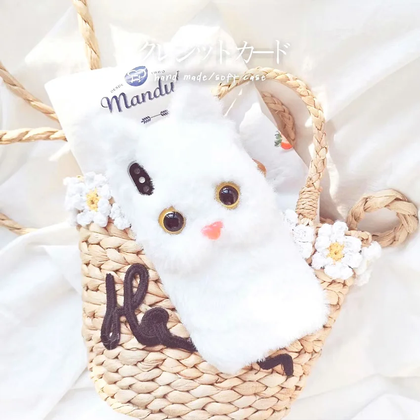 Lovely Cat Ears Furry Phone Case For iPhone 11 11Pro Max Soft Warm Winter Plush Fur Cover For iPhone X XR XS Max 7 8 6 Plus Case (1)