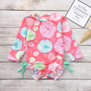 

Bikini Cute Swimsuit 2019 New Toddler Baby Swimwear Floral Printed Bikini Swimsuit Kids Beach Floral pleated one-piece swimsuit