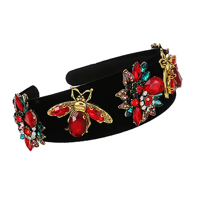 

ZHINI New Korea Bee Black Fabric Hairband Women Alloy Rhinestone Luxury Headband Headdress Statement Wedding Jewelry