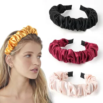 

Korean Style Headband for Women Fashion Folds Satin Headband Solid Color Fabric Headband Jewelry Hair Accessories