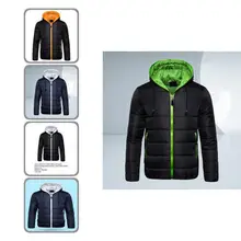 

Men Down Coat Zipper Fly Hat Hooded Solid Color Long Sleeve Extra Warm Men Jacket Winter Coat for Outdoor