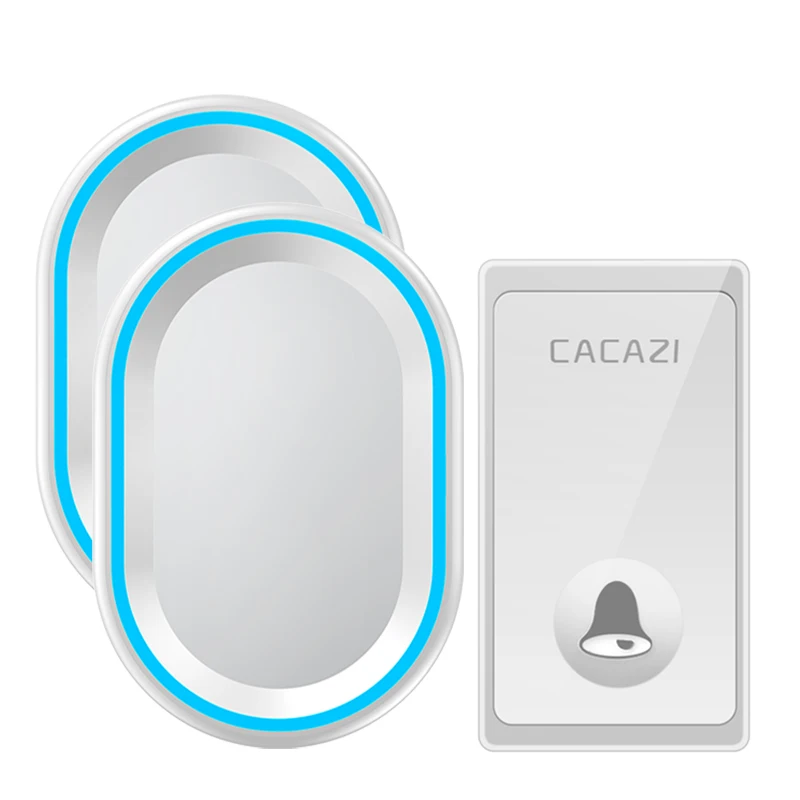CACAZI без аккумулятора беспроводной дверной звонок 58 колокольчиков EU/US/UK штекер автономный Водонепроницаемый дверной звонок умный светодиодный звонок - Цвет: W 1Button 2Receiver