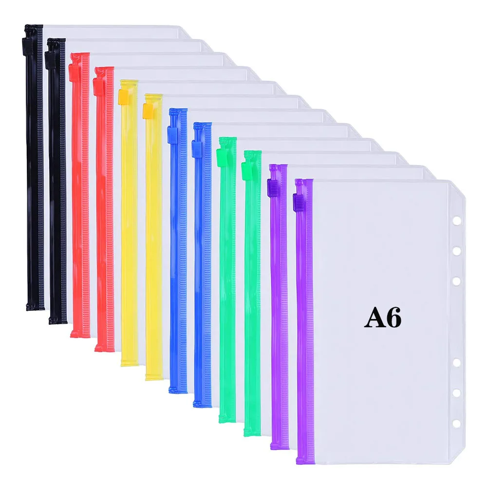 Aasjbofa Binder bolsillos A5/A6 Binder de hoja suelta bolso carpetas con cremallera para 6-anillo Notebook bolsa carpeta documento presentación bolsas