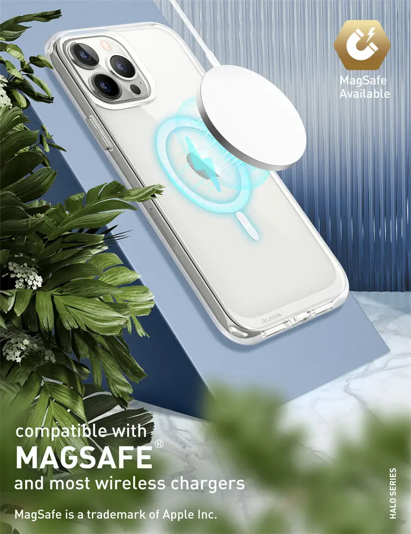 For iPhone 13 Pro Max Case 6.7 inch (2021 Release) I-BLASON Halo Slim Clear Case with TPU Inner Bumper Compatible with MagSafe phone flip cover