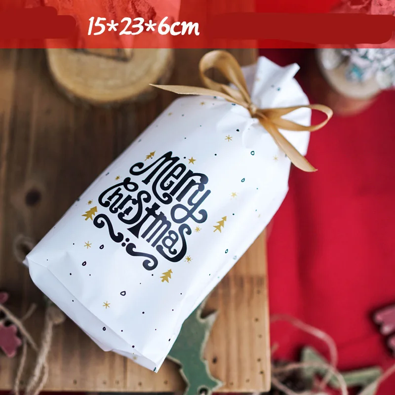 50 шт. веселая Рождественская лента с Санта-Клаусом, сумка на шнурке, сладости, вечерние упаковки, подарок, яблоко, упаковка для конфет и печенья, подарок на Рождество - Цвет: Christmas English