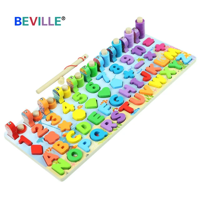 Wooden Montessori Toys Fruit Digital Animal Traffic Figure Preschool Children's Fishing Puzzle Baby Early Educational Math Toys 6