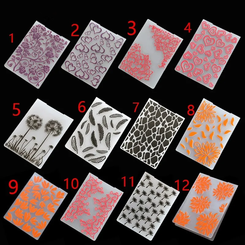 

Plastic DIY Embossed Stencil Folder Peony Flower Embossing Panels Scrapbooking Card Paper Craft Decoration Hearted Feathers