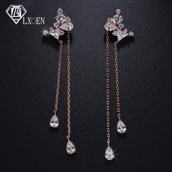 

LXOEN Luxury Marquise Zirconia Tassel Long Dangle Drop Earrings for Brides with Silver Color Women Wedding Earring Jewelry Gifts