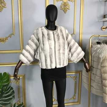 GĂŒnstig Mantel Jacke Echt Kaninchen Pelz Outwear Klassische Runde Kragen Winter Fashion Lose Stil