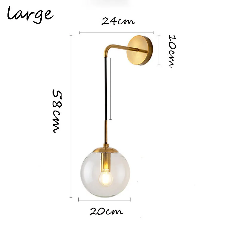 Modern Glass Ball Wall Light Hanging Gold Black Glass Ball Wall Lamp E27 E26 Edison Bedside Wall Sconce Bedroom Antique Wall Light (1)