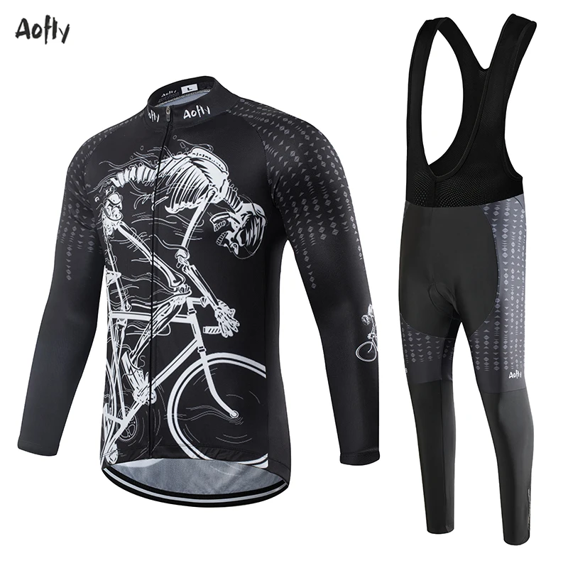 

2021 New Personality Skull Case Men And Women Warm Winter Cycling Suits Race Bike Sweatshirt Suspenders Trousers 9D Gel Cushion