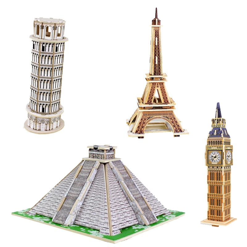 

3D Wooden Model Building Blocks Toy Famous Building Big Ben Eiffel Tower Pyramids Toys for Children DIY Toys Birthday Gift