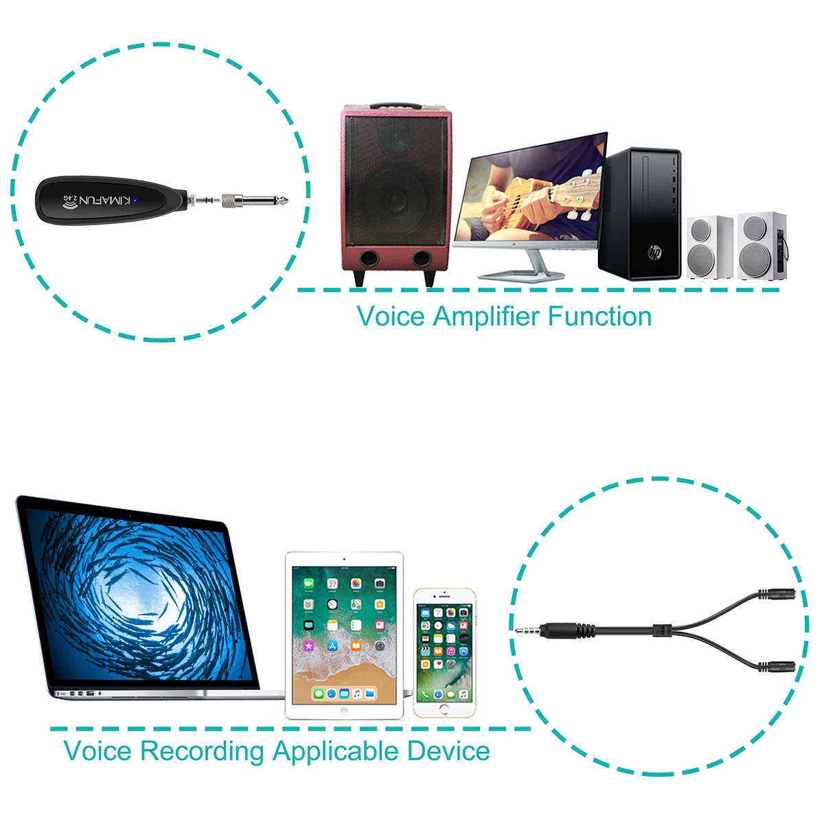 Sistema de Microfone sem Fio Microfone de Fone de Ouvido e Microfone Portátil para Alto-falantes Amplificador de Voz 2 em 1 Sistema Telefone Android Portátil 2.4g pa - Image 5