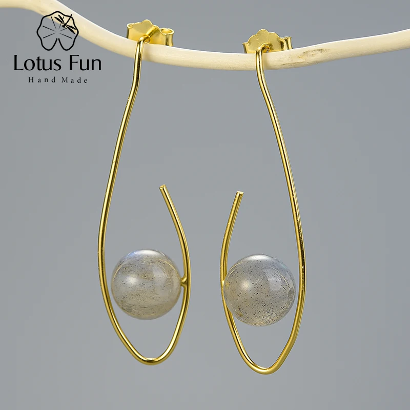 Lotus Fun Настоящее серебро 925 проба Натуральный камень Креативный дизайнер Ювелирное Украшение с драгоценным камнем яркие глаза Висячие серьги для женщин
