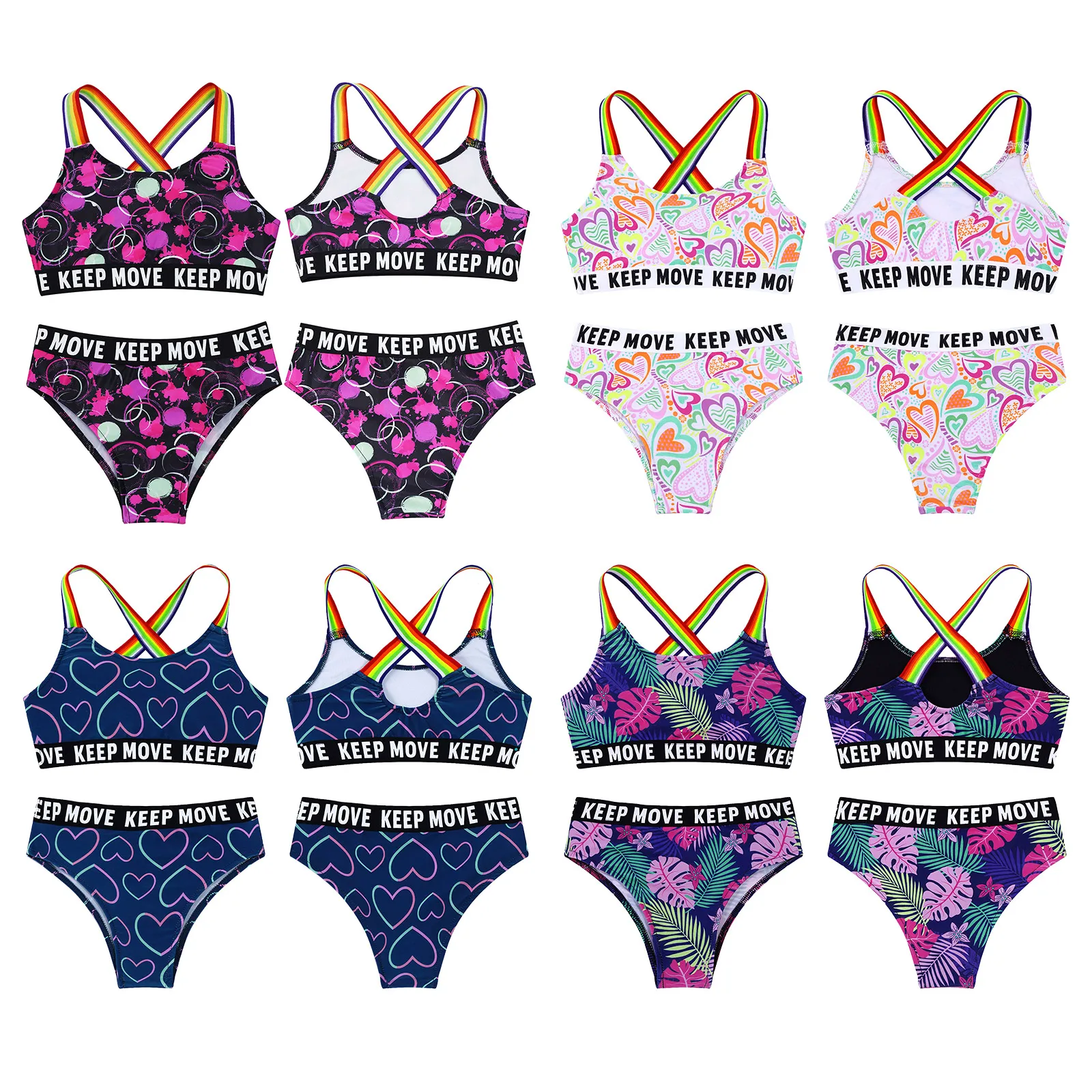 Kids Girls Bikini Swimwear Swimsuits Outfits Bathing Suits Stretchy Tankini Sets Tank Tops with Bottoms Shorts Beachwear Sets