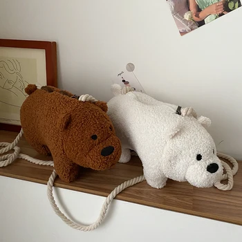 

Cartoon Bear Shaped Women Handbag Portable Plush Crossbody Bag Girls Cute Daily School Shoulder Messenger Bags 2021 New Fashion