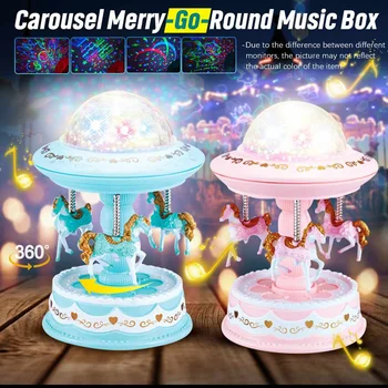 

Merry-Go-Round Music Box Galaxy Starry Projector Light 2 In 1 Luminous Projector Lamp Romantic Carousel Birthday Chrismas Gift