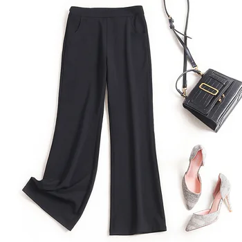 

Plus size Women pants black pants new 2020 spring summer solid color bell button pants beige long trousers