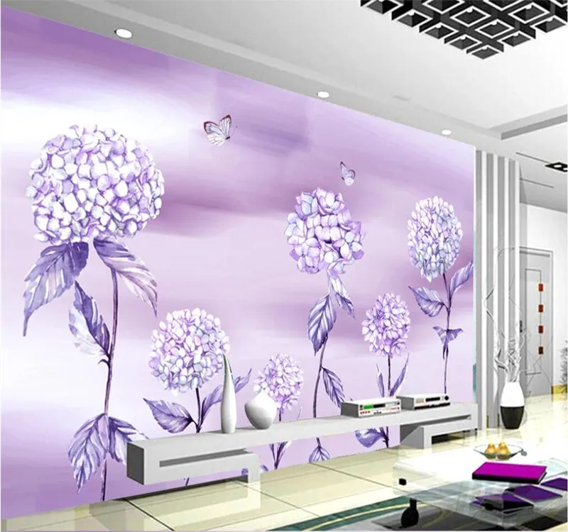 

XUE SU Large custom home decoration wallpaper mural beautiful purple hydrangea flower fashion background wall wall covering