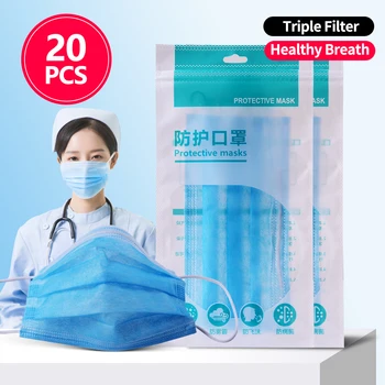 

20pcs/bag Dustproof Respirator Protection Unisex Mouth Mask Disposable Non-Woven Masks Three-layer Filter Anti-dust Face Mask