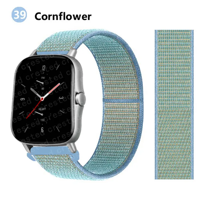 20/22mm Nylon band For Amazfit GTS/2/2e/GTS2 Mini/GTR 3 Pro 42mm/47mm/GTR2/2e/stratos 2/3 Sport Loop Bracelet Amazfit bip strap Cornflower 42